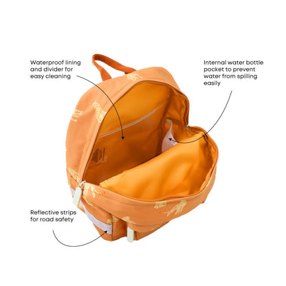 The various features of the mini explorer preschool bag.