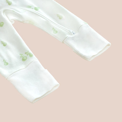 A close-up of the footies of a baby bamboo sleepsuit from Le Petit Society.