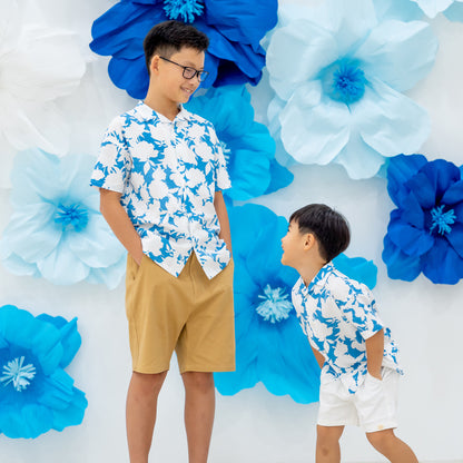 Garden Series - Boys Camp Collar Shirt in Blue Floral by Le Petit Society — image 2
