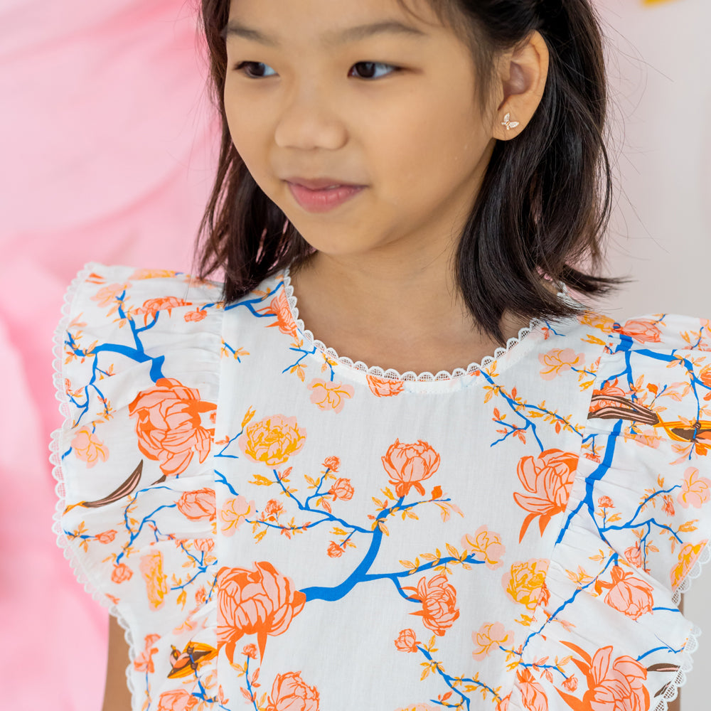 Garden Series - Girls Ruffled Dress in White Peony by Le Petit Society — image 3