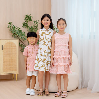 Spring Series - Boys Shirt in Pink Bamboo Print by Le Petit Society — image 5