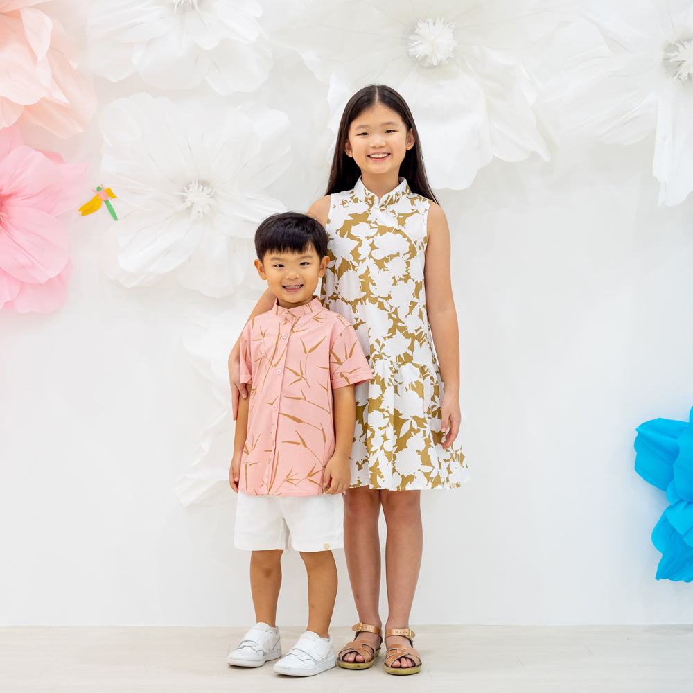 Spring Series - Boys Shirt in Pink Bamboo Print by Le Petit Society — image 4