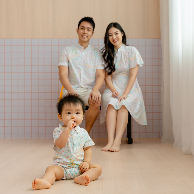 Chinese Motif Series - Baby Boy Jersey Romper in Pastel Rainbow Motif by Le Petit Society — image 2