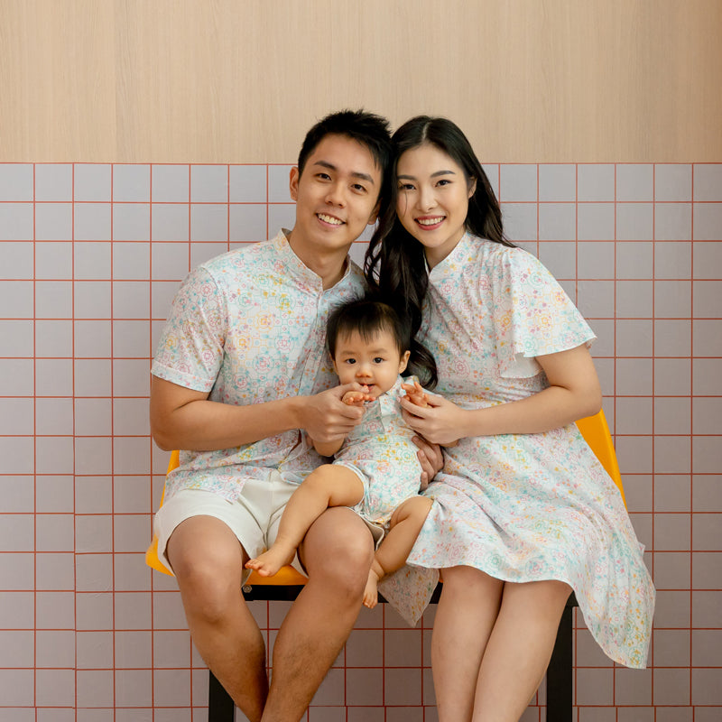 Chinese Motif Series - Baby Boy Jersey Romper in Pastel Rainbow Motif by Le Petit Society — image 4