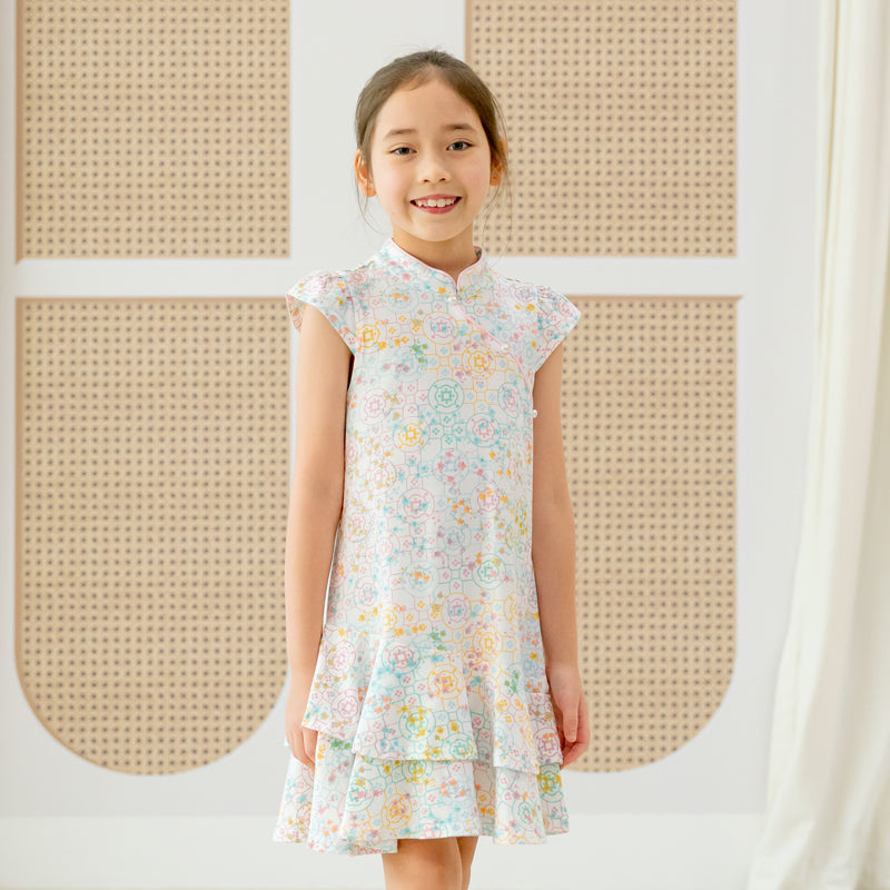 Chinese Motif Series - Girls Cheongsam in Pastel Rainbow Motif by Le Petit Society