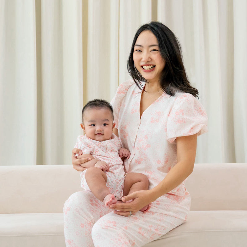 Chinese Motif Series - Baby Boy Jersey Romper in Pink Motif by Le Petit Society — image 3