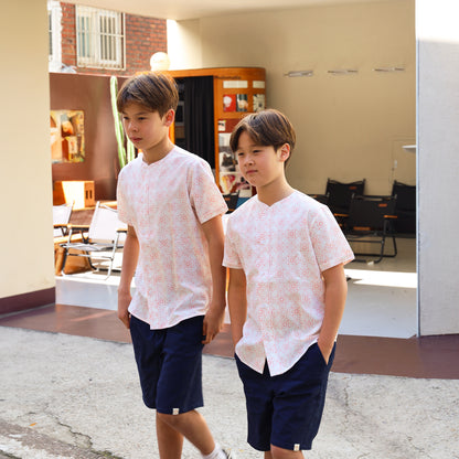 Chinese Motif Series - Boys Shirt in Pink Motif by Le Petit Society