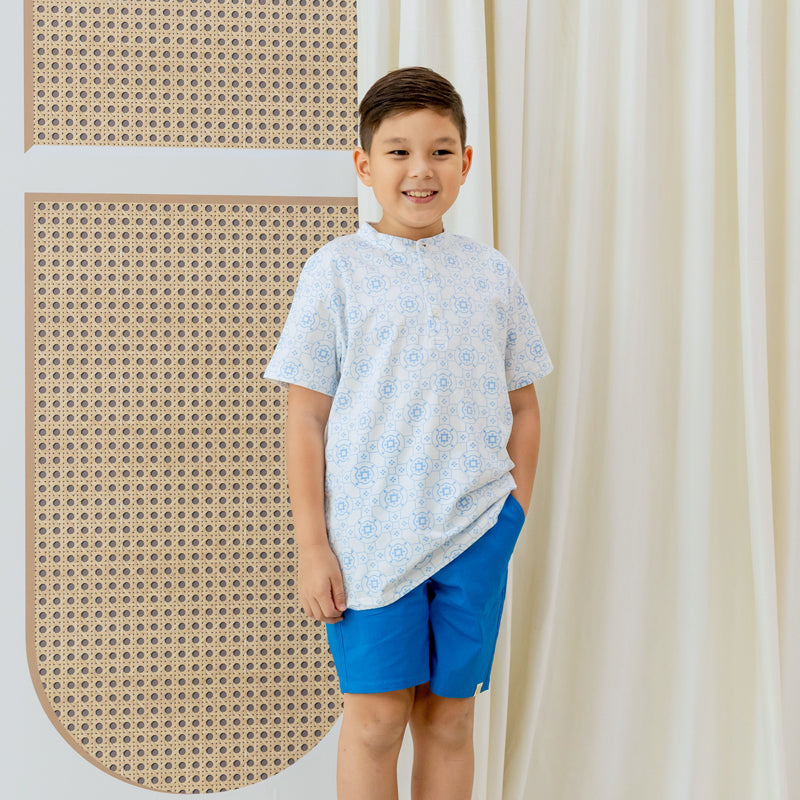 Chinese Motif Series - Boys Jersey Shirt in Blue Motif by Le Petit Society — image 9
