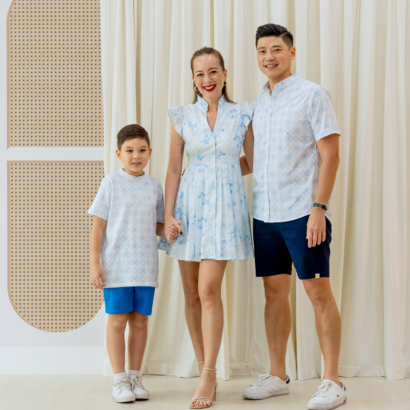 Chinese Motif Series - Boys Jersey Shirt in Blue Motif by Le Petit Society — image 3