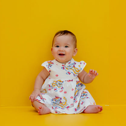 Lion Dance Series - Baby Girl Cheongsam in White Lion Print by Le Petit Society — image 7
