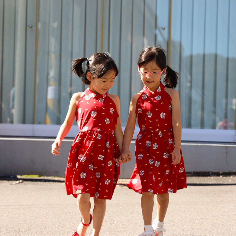 Lion Dance Series - Girls Halter Dress in Red by Le Petit Society — image 7