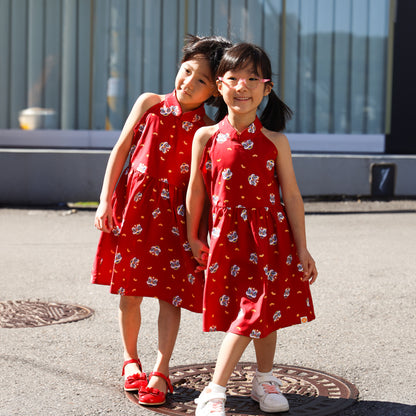 Lion Dance Series - Girls Halter Dress in Red by Le Petit Society — image 3