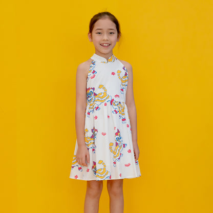 Lion Dance Series - Girls Halter Dress in White Lion Print by Le Petit Society — image 14