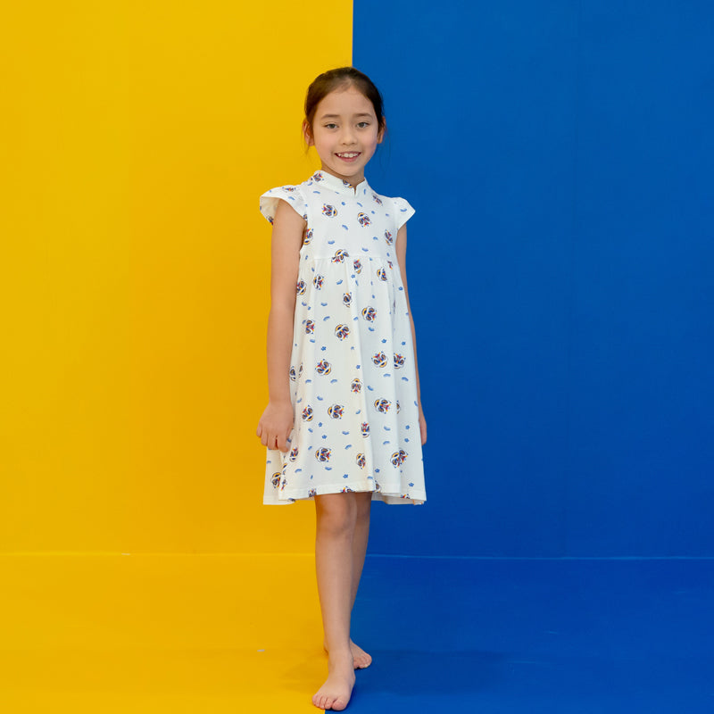 Lion Dance Series - Girls Jersey Dress in White by Le Petit Society — image 6