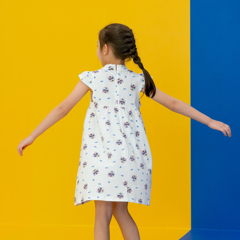 Lion Dance Series - Girls Jersey Dress in White by Le Petit Society — image 3