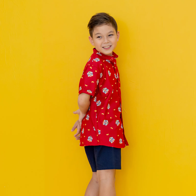 Lion Dance Series - Boys Shirt in Red by Le Petit Society — image 4