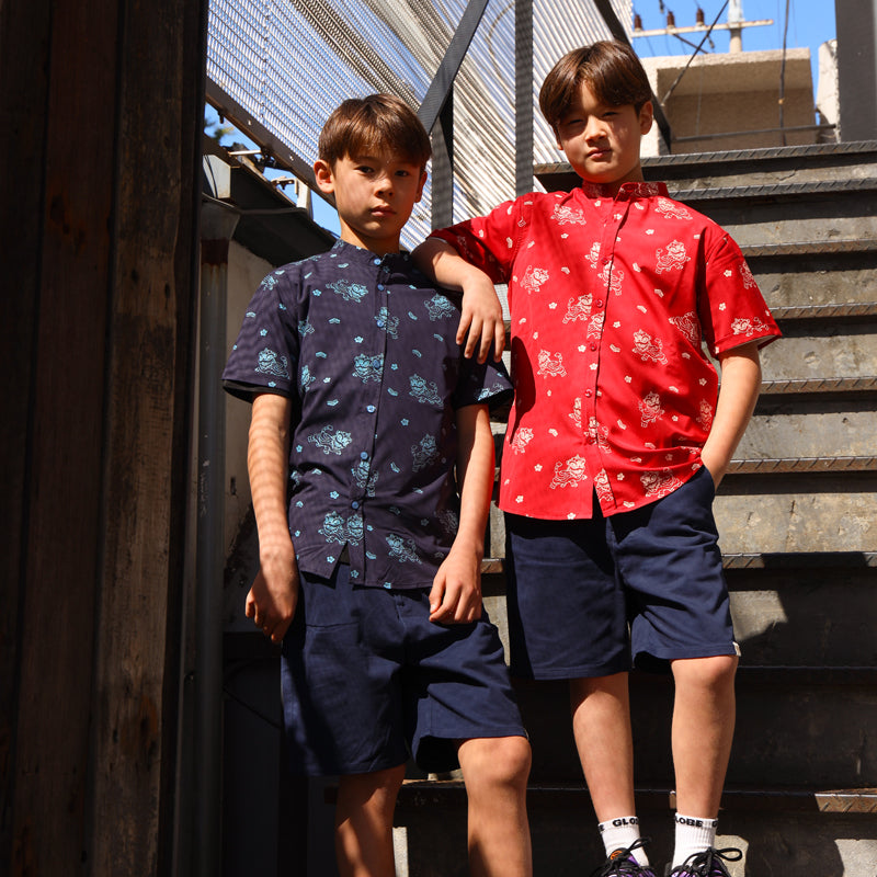 Lion Dance Series - Boys Shirt in Red Lion Print by Le Petit Society — image 6