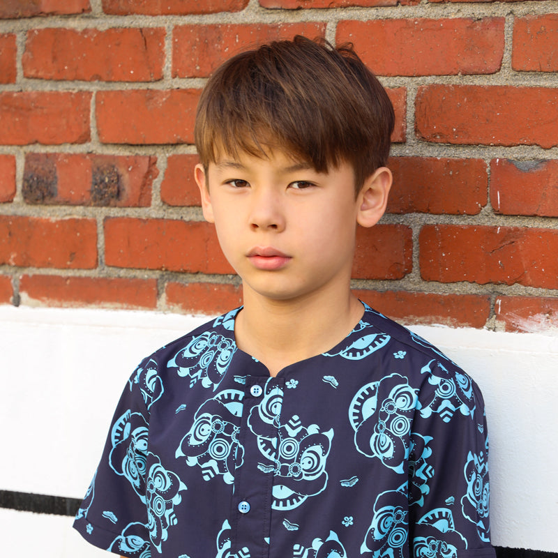 Lion Dance Series - Boys Shirt in Navy by Le Petit Society — image 4