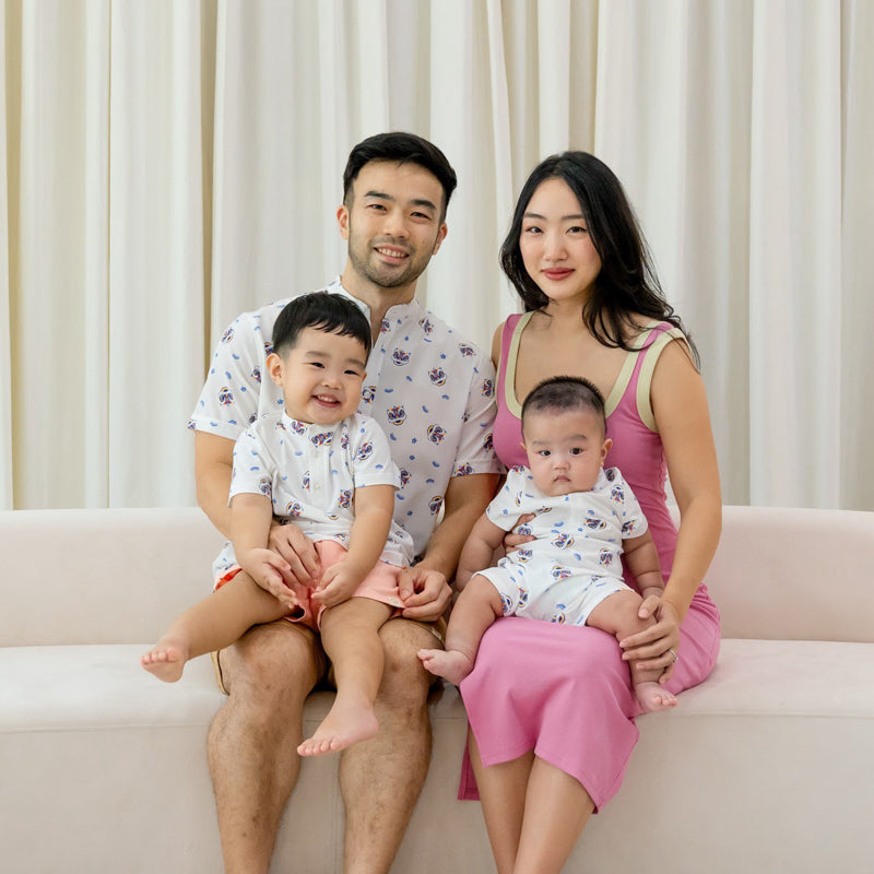 Lion Dance Series - Baby Boy Jersey Romper in White by Le Petit Society — image 3