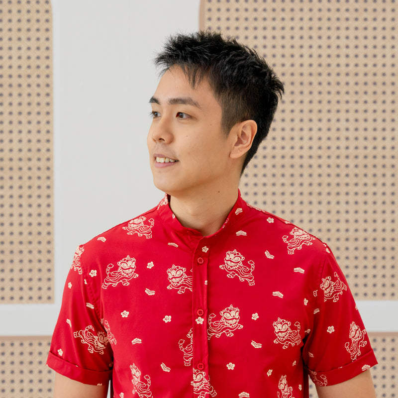 Lion Dance Series - Men's Shirt in Red Lion Print (Classic Fit) by Le Petit Society — image 2