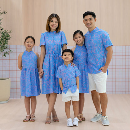 Mandarin Orange Series - Girls Halter Cheongsam in Blue by Le Petit Society — image 5