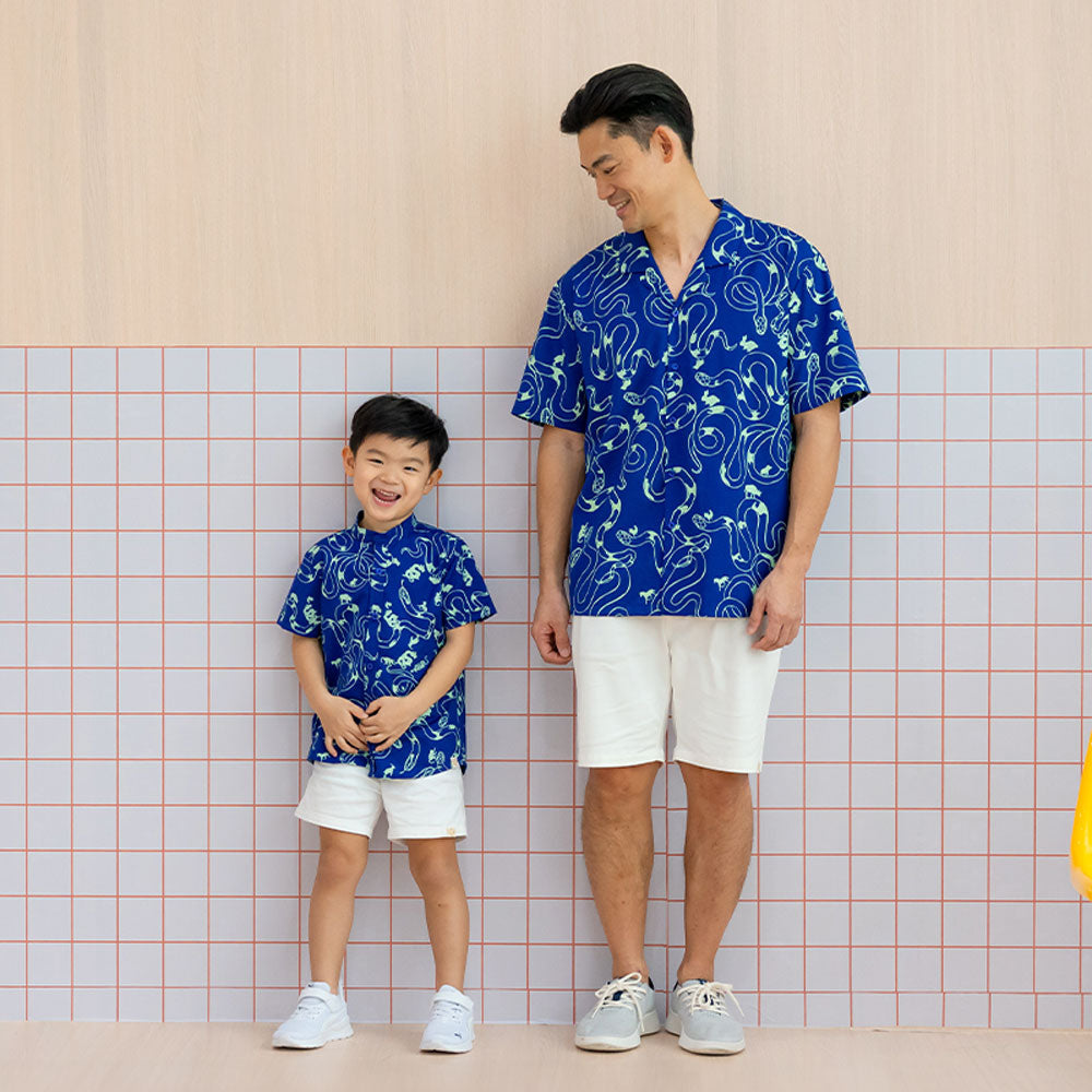 Zodiac Series - Boys Shirt in Blue Snake Print by Le Petit Society — image 2
