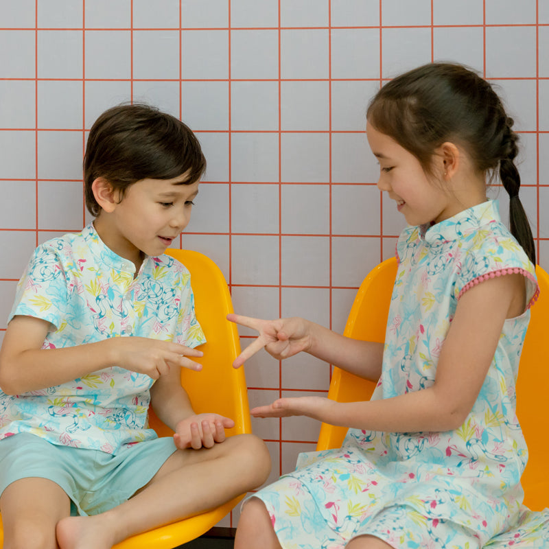 Zodiac Series - Boys Jersey Shirt in White Floral Snake Print by Le Petit Society — image 5