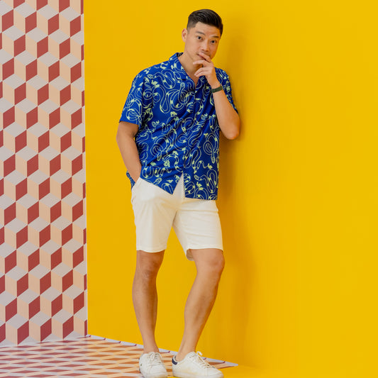 Zodiac Series - Men's Camp Collar Shirt in Blue (Relaxed Fit) by Le Petit Society