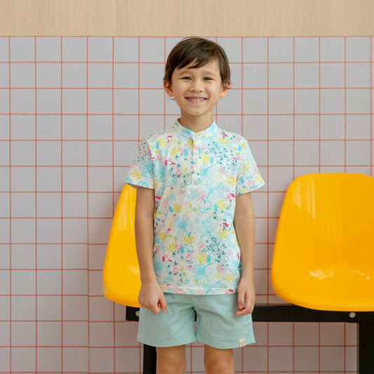 Zodiac Series - Boys Jersey Shirt in White Floral Snake Print by Le Petit Society