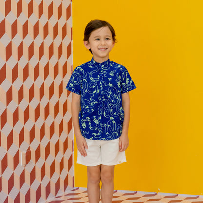 Zodiac Series - Boys Shirt in Blue Snake Print by Le Petit Society — image 12