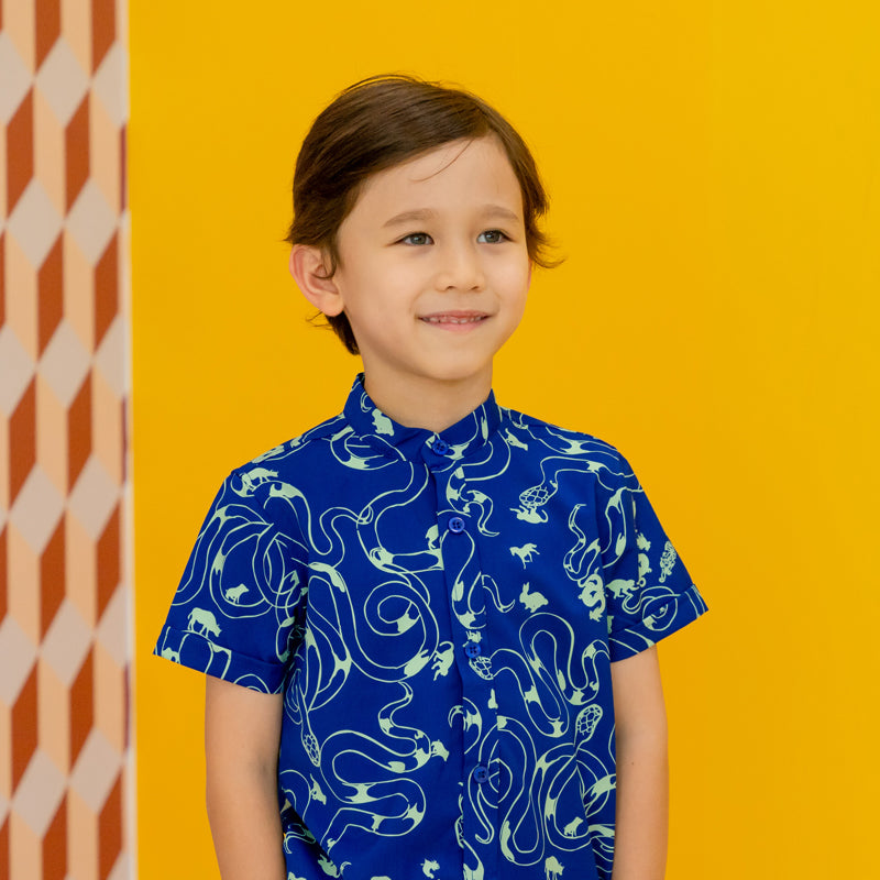 Zodiac Series - Boys Shirt in Blue Snake Print by Le Petit Society — image 7