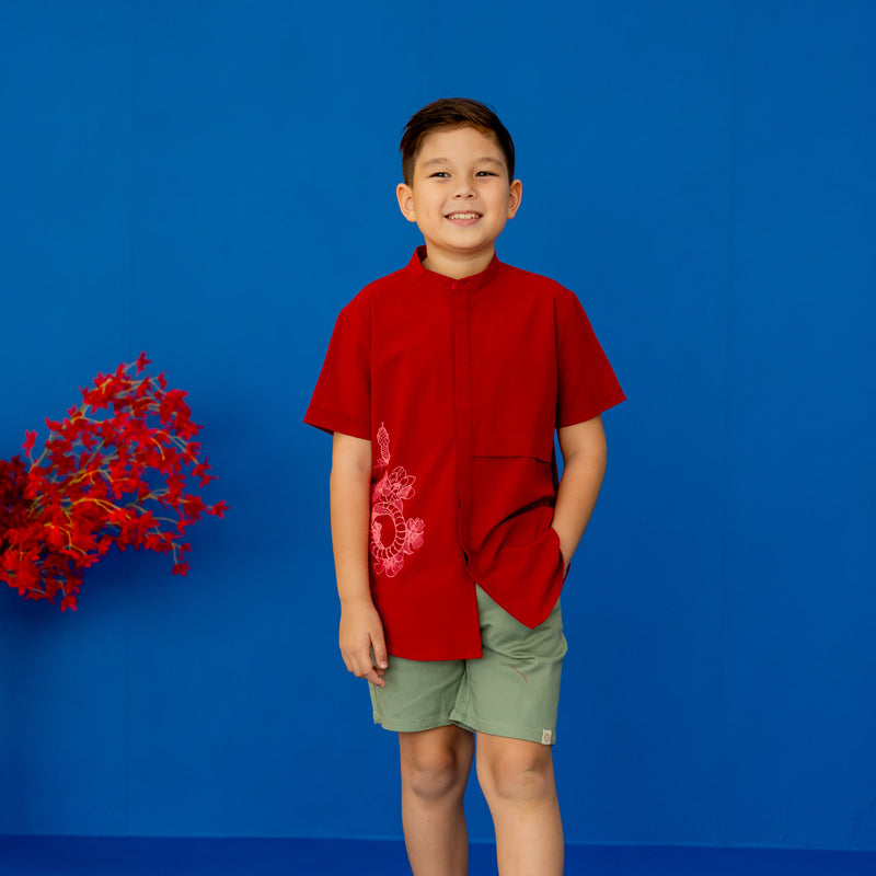 Bermuda Shorts with Adjustable Waistband in Army Green by Le Petit Society — image 2