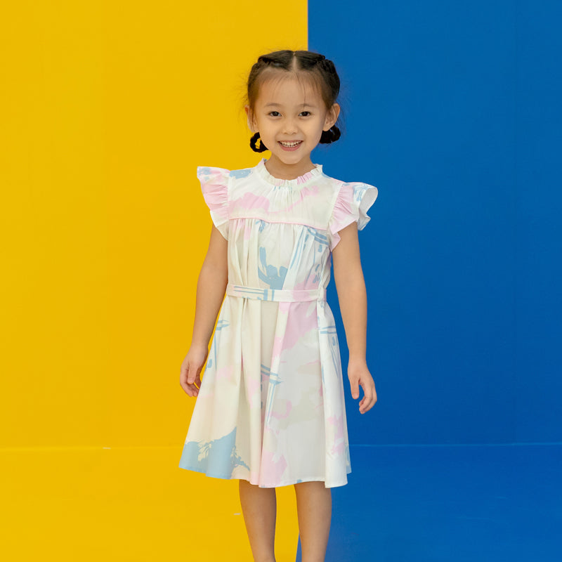 Heritage Series - Girls Baby Doll Dress in MBS Skyline Print by Le Petit Society — image 2