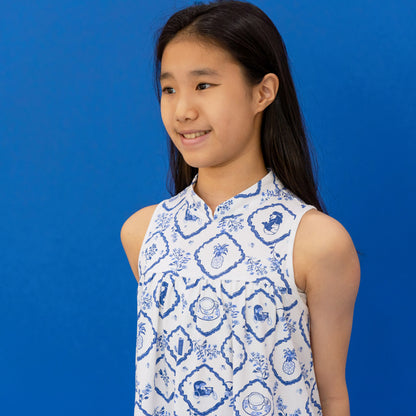 Heritage Series - Girls Jersey Cheongsam in Porcelain Motif by Le Petit Society — image 3