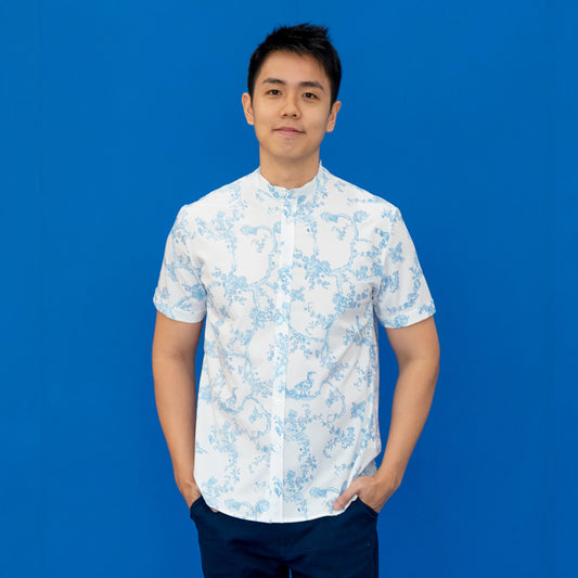 Heritage Series - Men's Shirt in Floral Porcelain Print (Classic Fit) by Le Petit Society