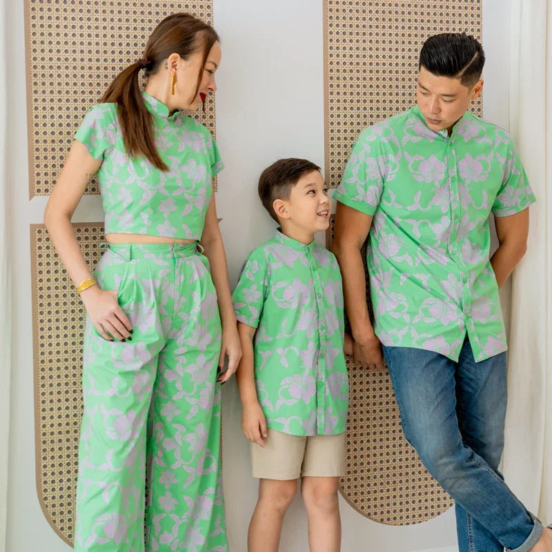 Heritage Series - Ladies Cheongsam Top in Green Orchid Print by Le Petit Society — image 3