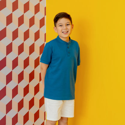 Polo Series - Boy's Polo Shirt in Blue by Le Petit Society — image 12