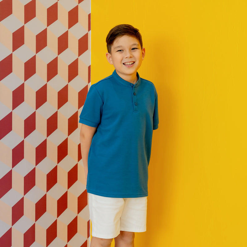 Polo Series - Boy's Polo Shirt in Blue by Le Petit Society — image 13