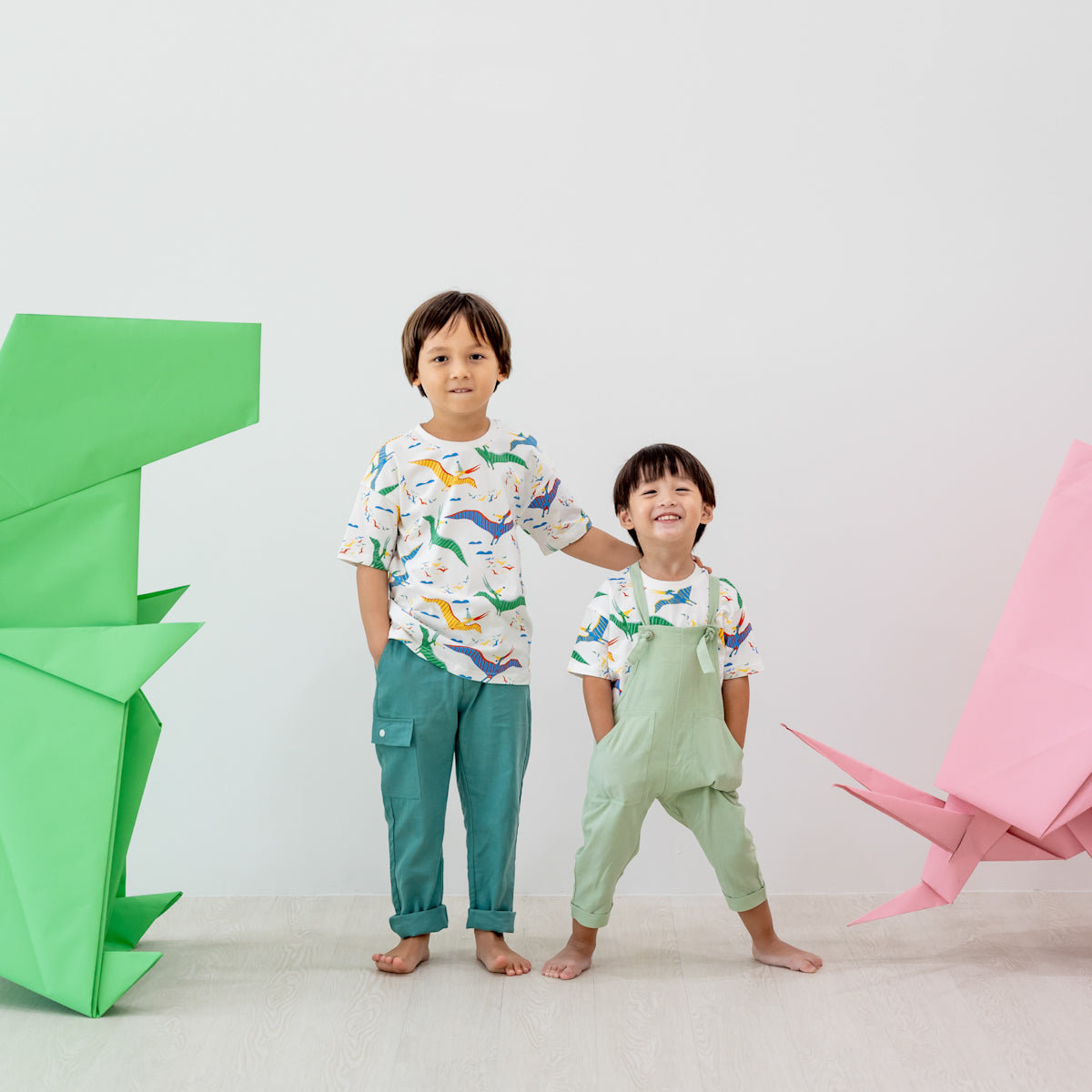 Mama & Mini in Pastel Green Kids Long Overalls by Le Petit Society — image 4