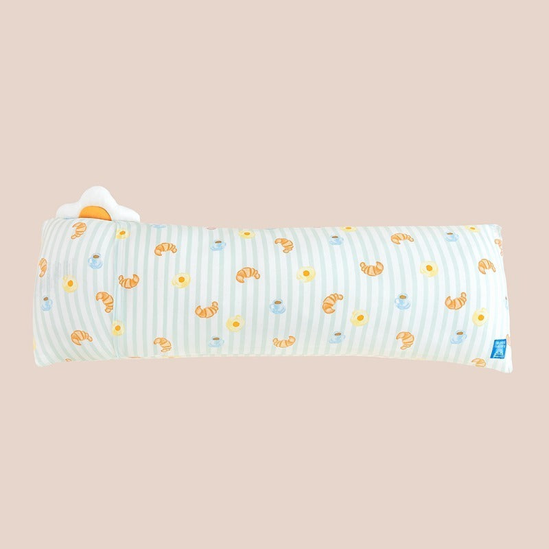 The back of a kids' pillow in size large with a print of breakfast food, from Le Petit Society.
