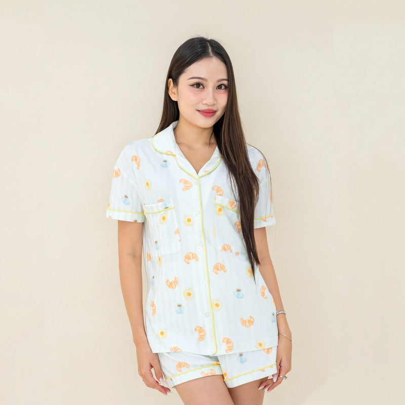 Ladies Bamboo Pyjamas Set in Breakfast Print by Le Petit Society — image 4