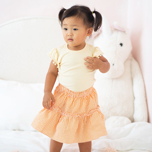 Resort Series - Girls Tiered Skirt in Orange Gingham by Le Petit Society