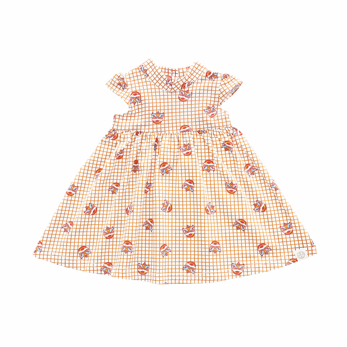 Lion Dance Series - Baby Girl Jersey Dress in Orange Grid Print (Personalisable) by Le Petit Society — image 4