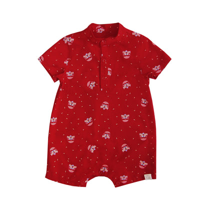 Lion Dance Series - Baby Boy Shirt Romper in Red by Le Petit Society — image 4