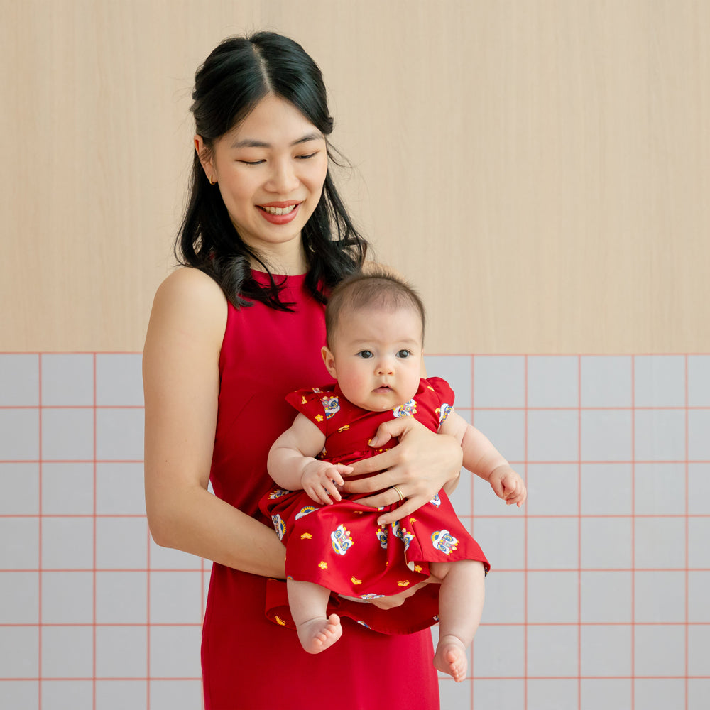 Lion Dance Series - Baby Girl Cheongsam in Red by Le Petit Society — image 6