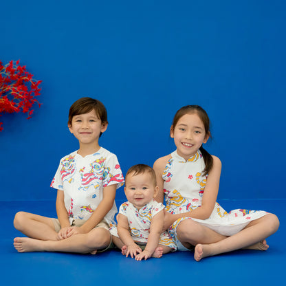 Lion Dance Series - Baby Girl Cheongsam in White Lion Print by Le Petit Society — image 3