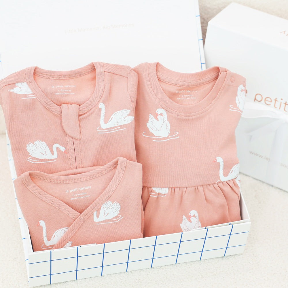 Little Milestones Baby Girl Set in Swan Serenade by Le Petit Society — image 10