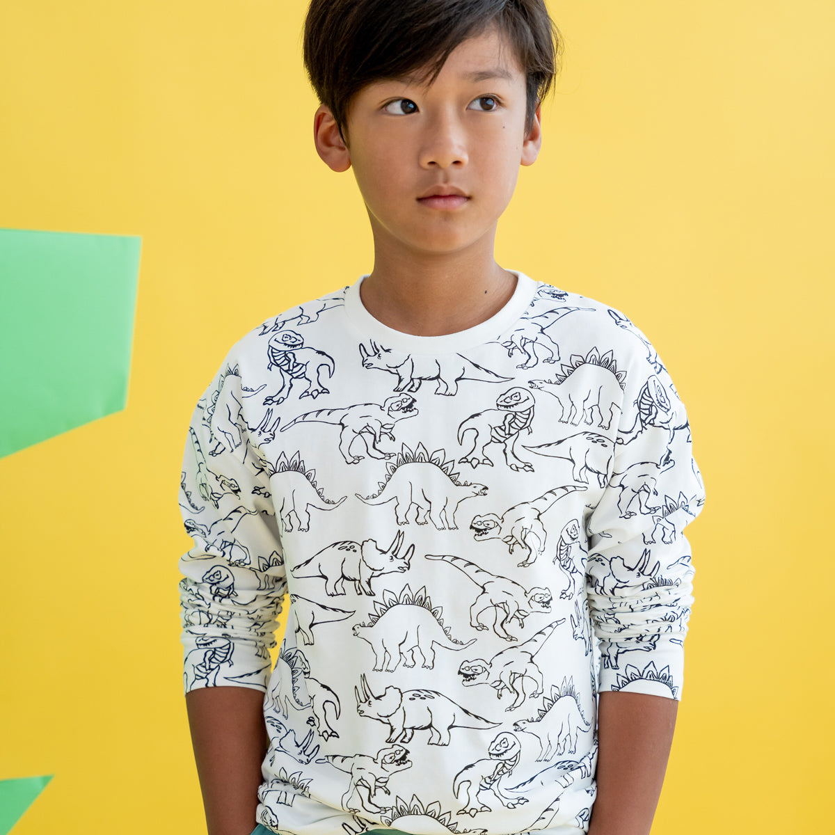 Made for Play - Long Sleeves Tee in Dino Sketch Print in White by Le Petit Society — image 3