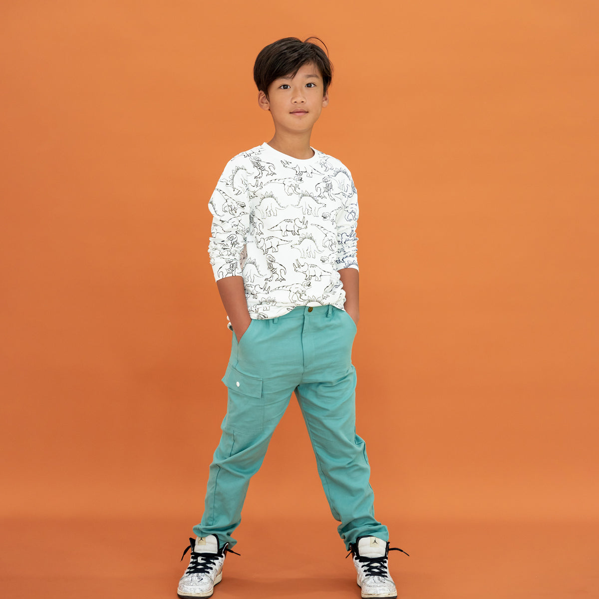 Made for Play - Long Sleeves Tee in Dino Sketch Print in White by Le Petit Society — image 4