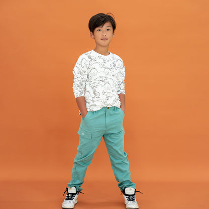 Made for Play - Long Sleeves Tee in Dino Sketch Print in White by Le Petit Society — image 4